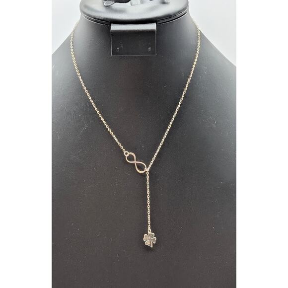 925 Sterling Silver Infinity Four Leaf Clover Lariat 16.75"-18.75" Necklace - Picture 1 of 6